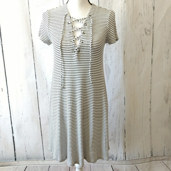 Staccato Dresses & Skirts - 3/$30 Staccato White Stripe Lace-Up Tunic Dress M